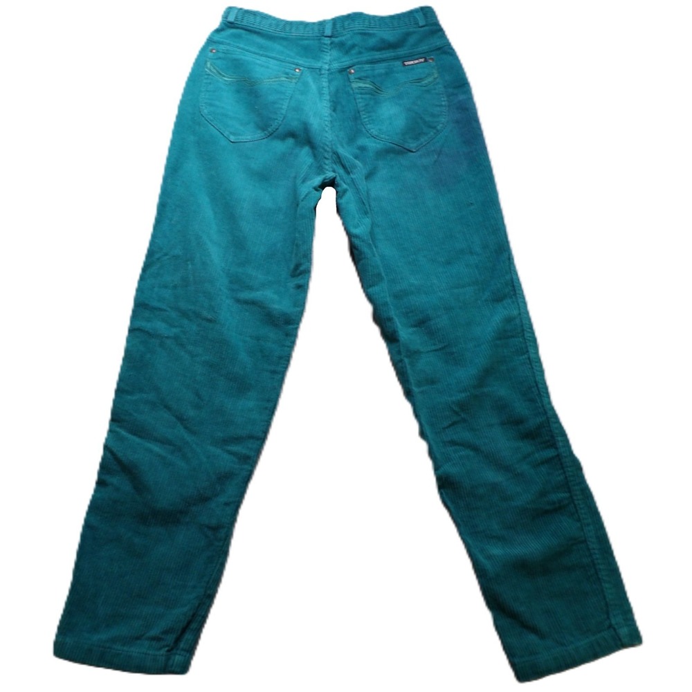 VTG 80s Tomboy Women 11 Teal Corduroy Pants High Rise Straight Leg Korean Retro
